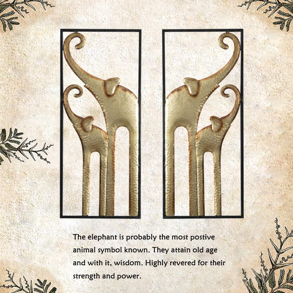 Gold Metal Elephant Wall Decor Set of 2, African Art 3D Sculptures