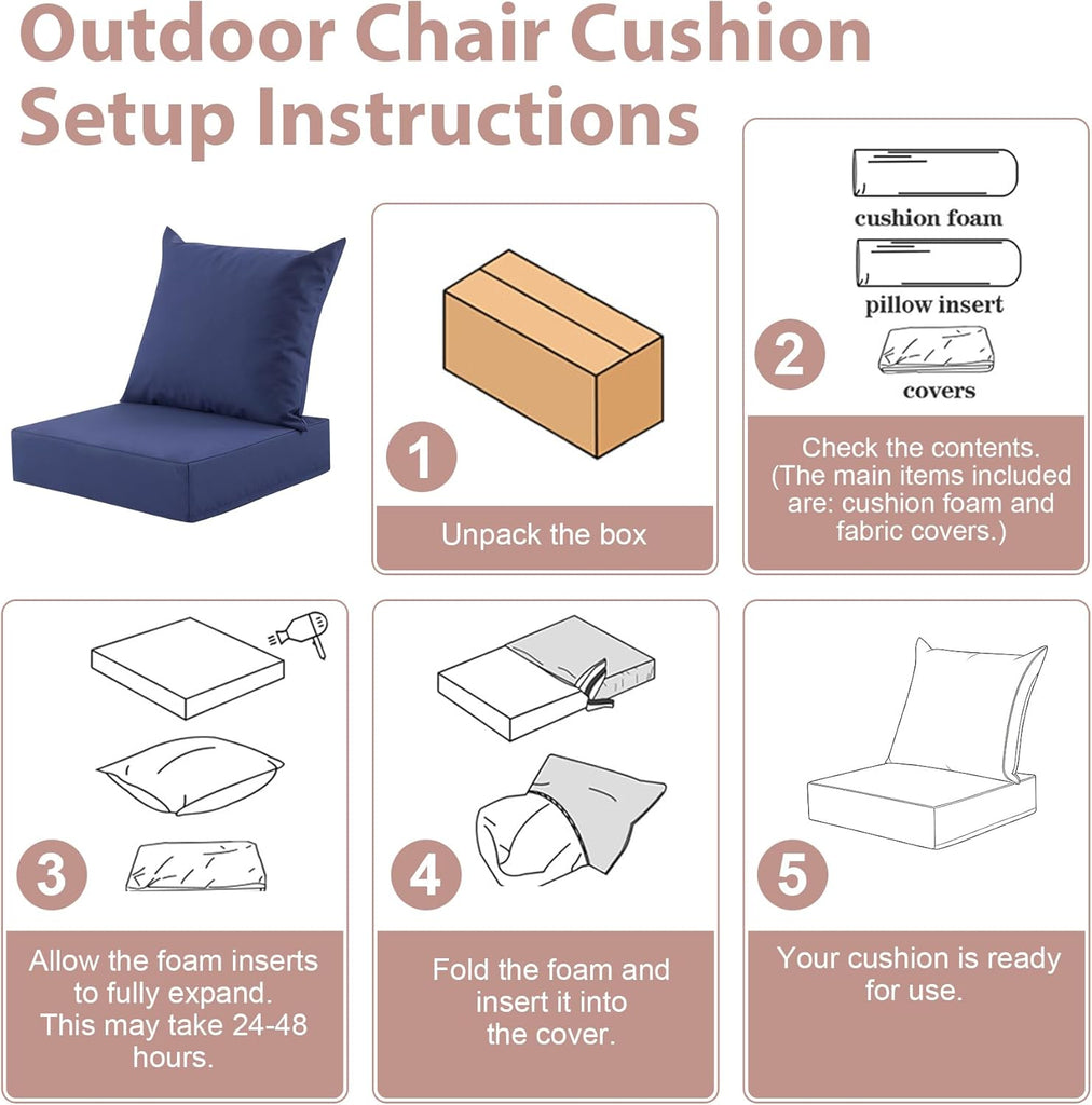 Outdoor Deep Seat Cushion Set, 24x24 Inch Water-Resistant & Fade-Resistant Outdoor Chair Cushions, Patio Furniture