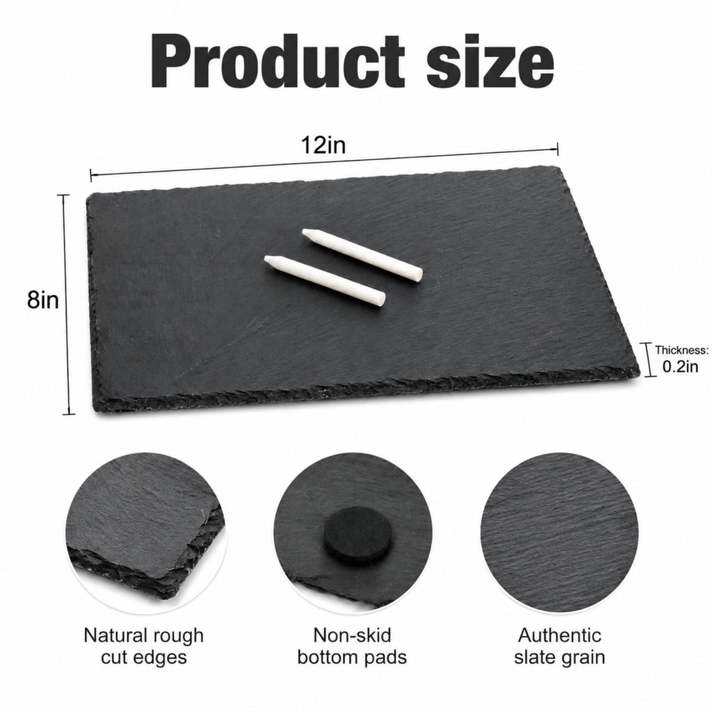 6 Pieces Slate Cheese Board, 12" x 8" Black Charcuterie Boards Natural Slate Stone Plate Tray, Gourmet Serving