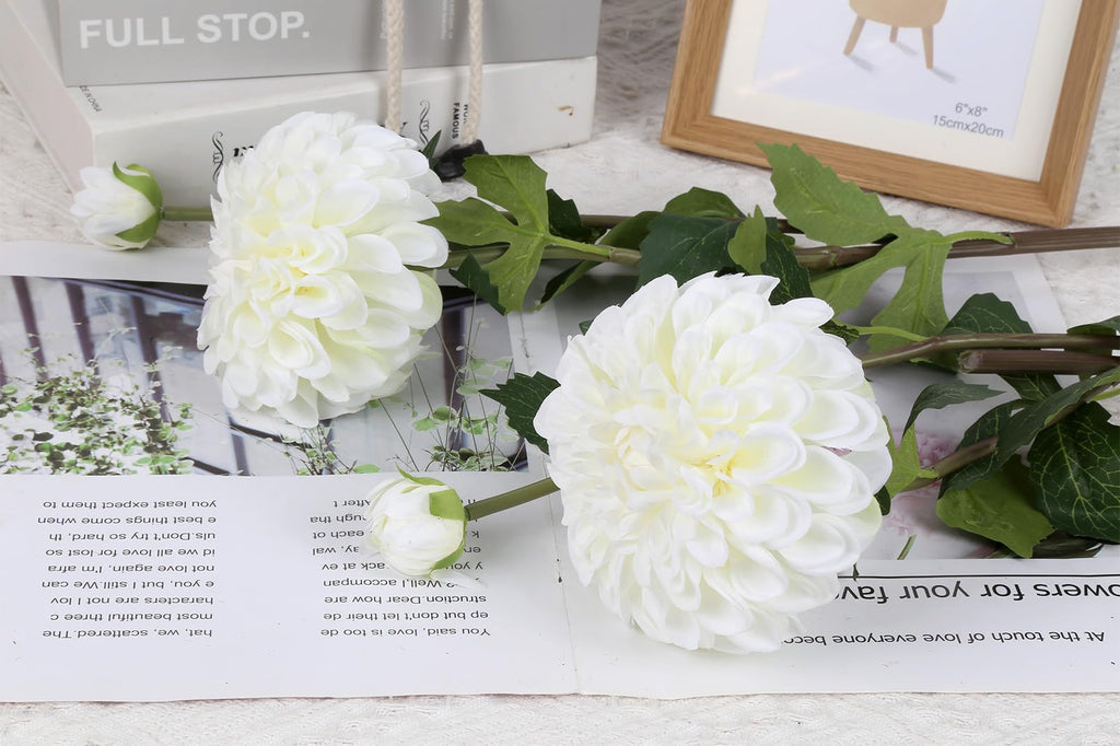 4pcs Artificial Dahlia Flowers 29" Long Stem Faux Flower Realistic Silk Dahlia Flowers with Buds for Tall Vase DIY