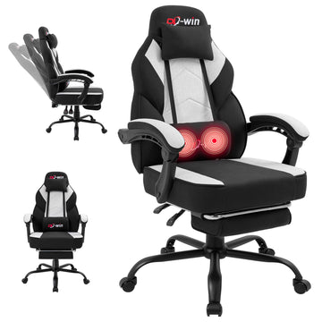 Gaming Chair for Adults with Footrest & Massage Lumbar Support, Ergonomic High Back Gamer Chair, Adjustable Swivel