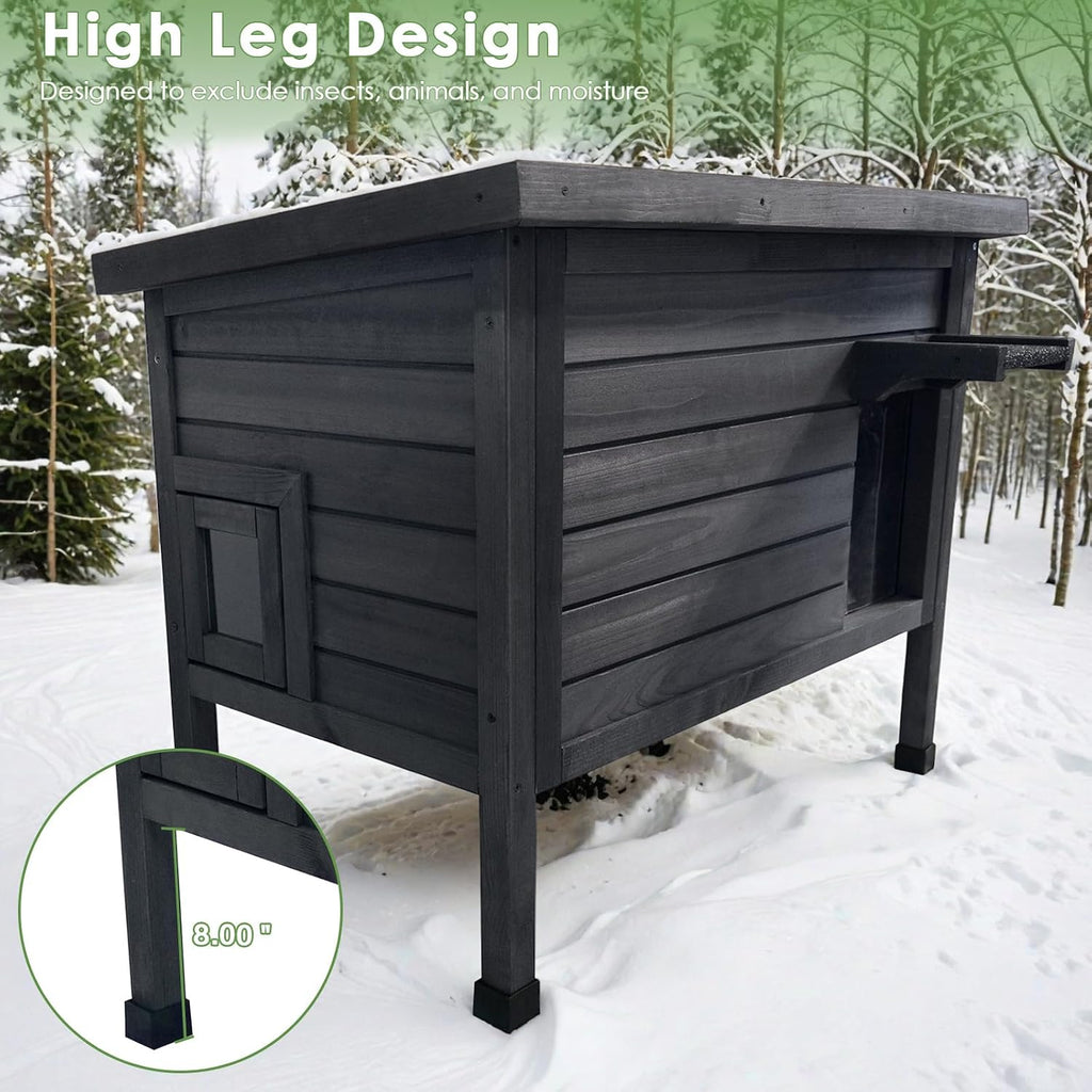 Outdoor Insulated Cat House, Weatherproof Wooden Cat Shelter for Feral Cats