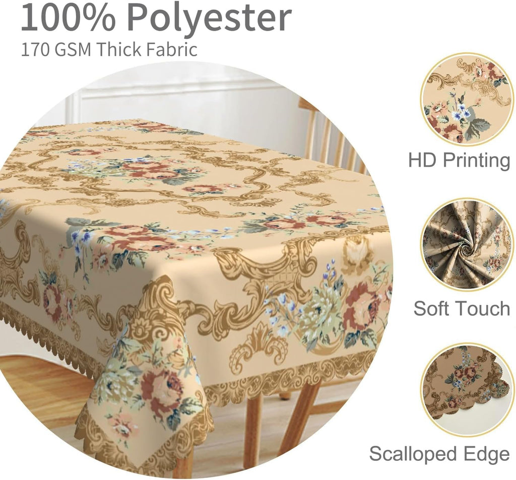 70x108inches Luxury Rectangle Tablecloth Elegant Golden Damask Pink Blue Floral Printed Fabric Table