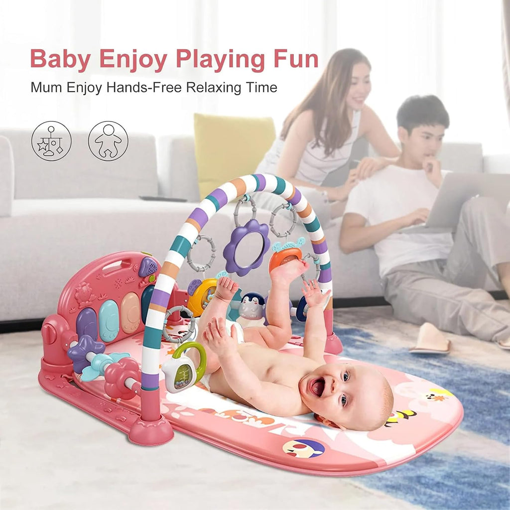 Gym Play Mat, Piano Kick and Play Lights and Music Tummy Time Toys Infant Musical Activity Gym Mat for Visual