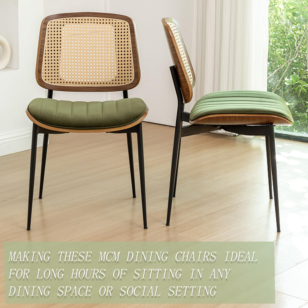 Dining Chairs Set of 2 Mid Century Modern Retro Green Velvet Kitchen Chairs with Walnut Bentwood Upholstered Seat