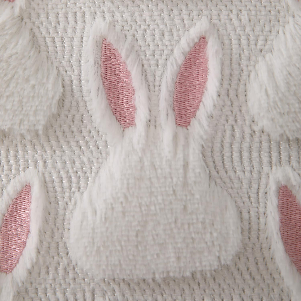 Easter Pillow Covers 18x18 inch Easter Decorations Pink Ears White Rabbit Soft Plush Faux Fur Jacquard Throw - Set of 2