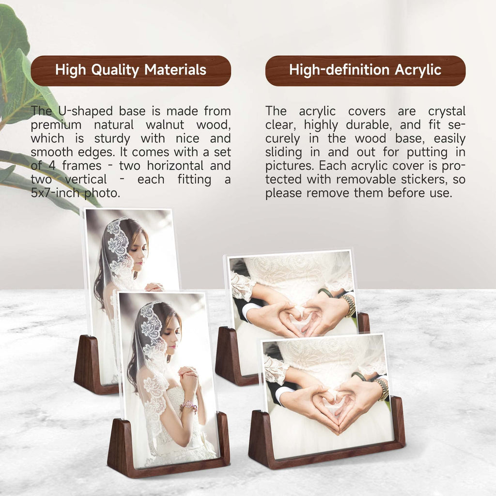 5x7 picture frames, Solid Rustic Wooden Photo Frames with Walnut Wood Base and High Definition Acrylic Glass Covers