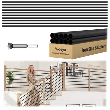 10 Pack 10 ft 5/8 Inch Round Iron Horizontal Stair Balusters, Black