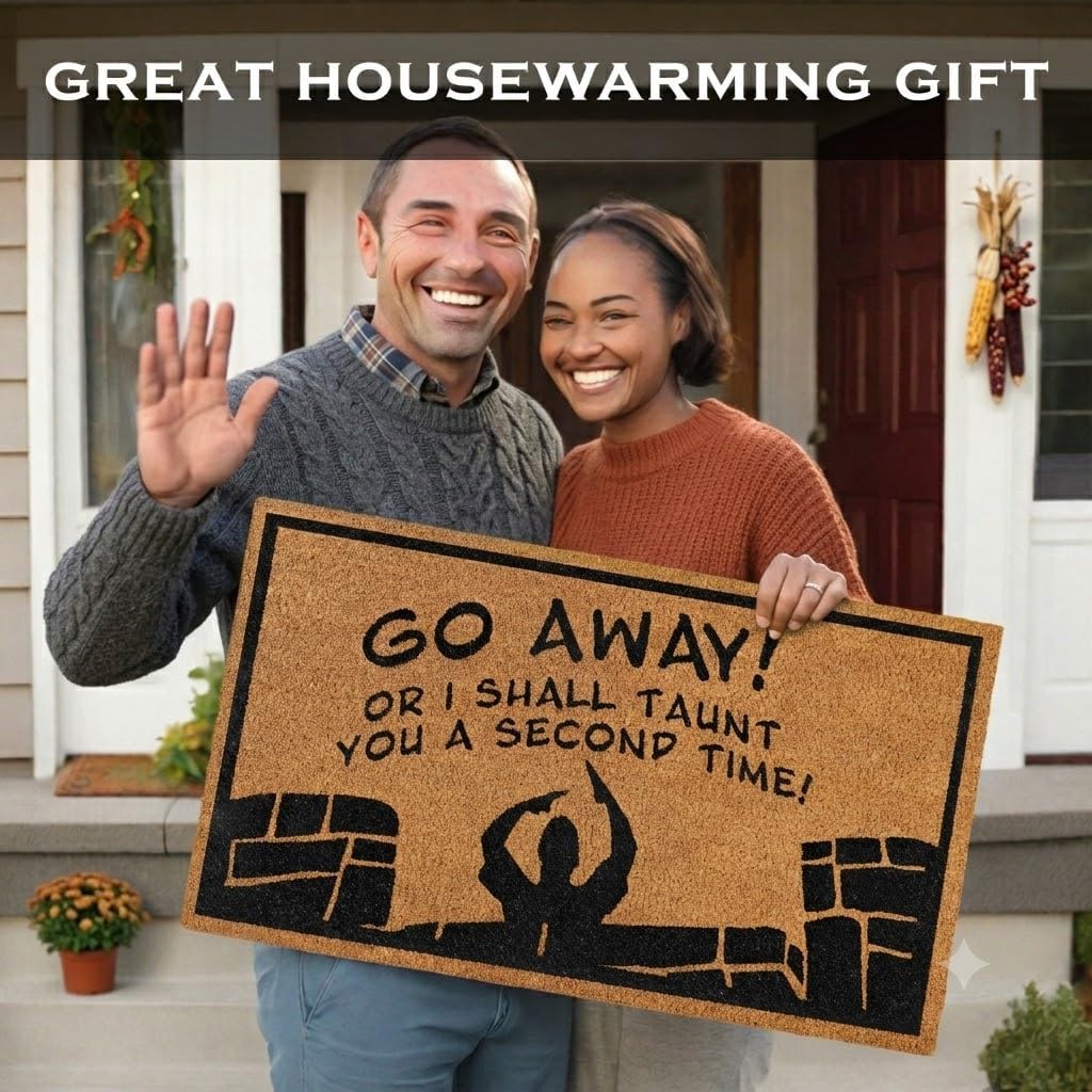 Go Away or I Shall Taunt You 30x17 Inch, Monty Doormat Coir Welcome Mat | Pop Culture Home Decor, Natural Coir