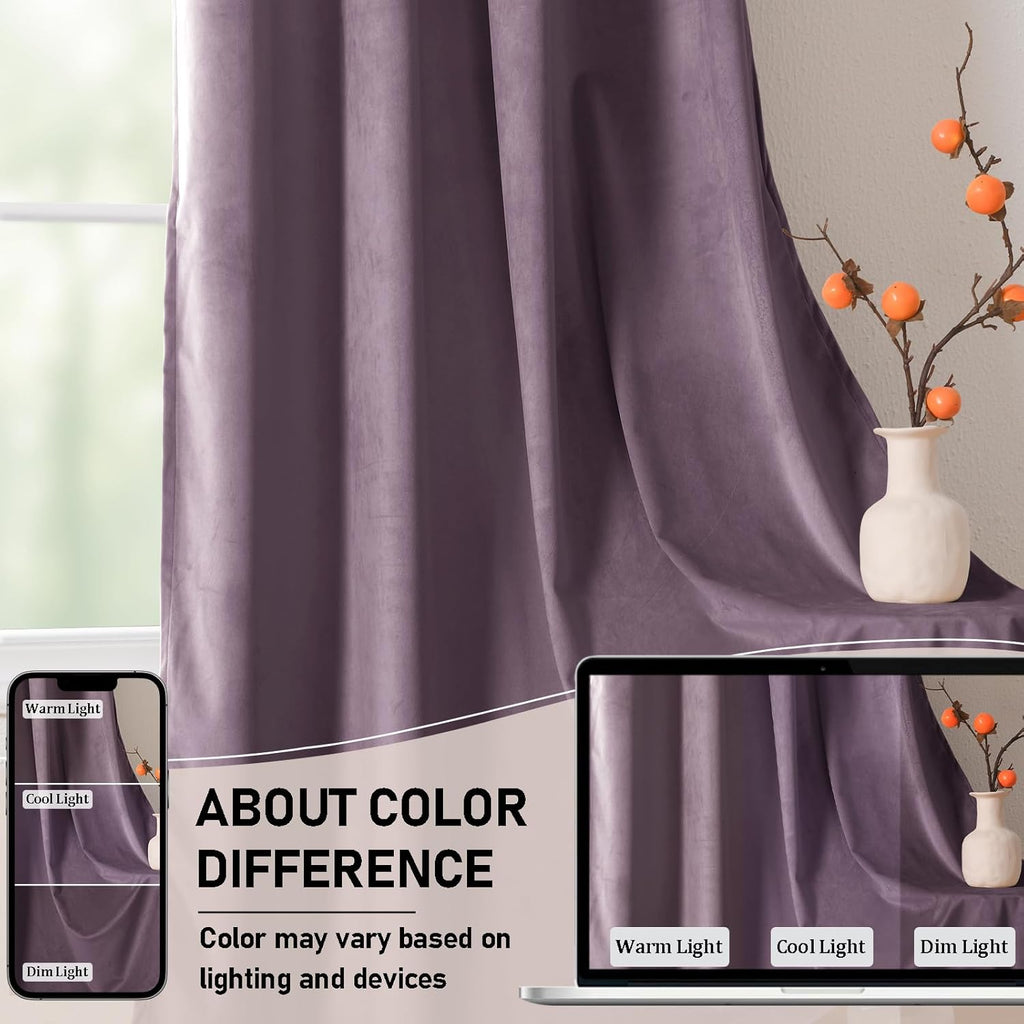 Luxury Velvet Curtains 84 inch Length Thermal Insulated Room Darkening Rod Pocket Curtains for Living Room/Sliding