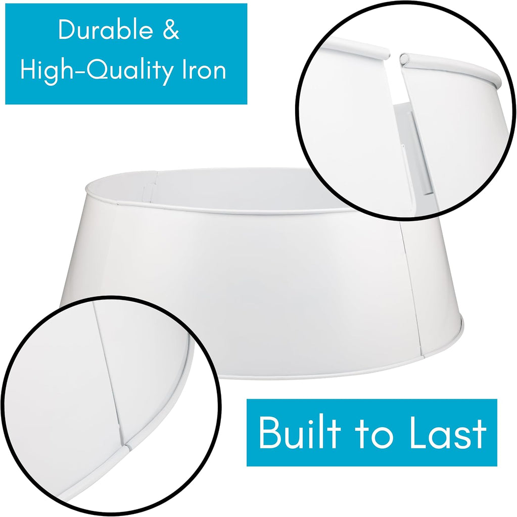 4-Panel Christmas Tree Collar - White - Metal Holiday Skirt Decor - Water Base Protection from Pets