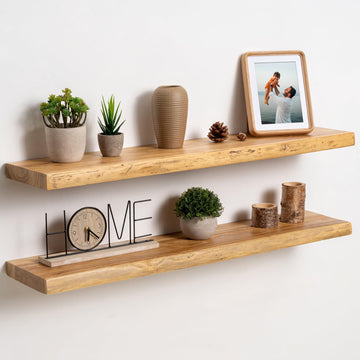 Live Edge Floating Shelves for Wall, 36 Inch Solid Elm Wood Shelves