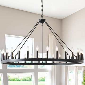 Inspired Camino Style Chandelier - 53 Inch Large Black Wagon Wheel Chandelier 30-Light Farmhouse Wagon Wheel Chandeliers Round Industrial Ceiling Light fixtures for Outdoor Porch high Ceilings Living Dining Room Foyer Entryway A105-B0C5RFJLC9