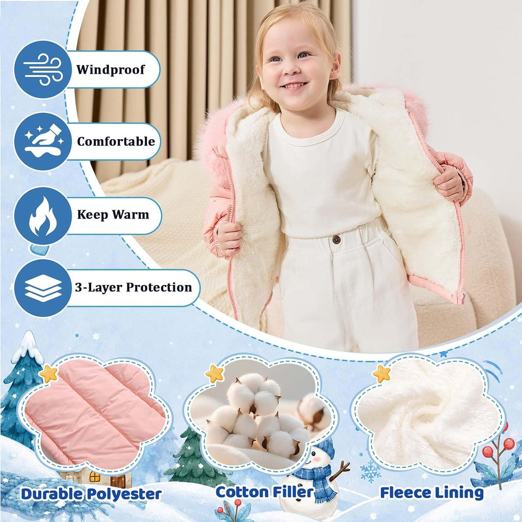 Toddler Winter Coat Puffer Hood Jacket Fleece Outwear Parka Girls Boys