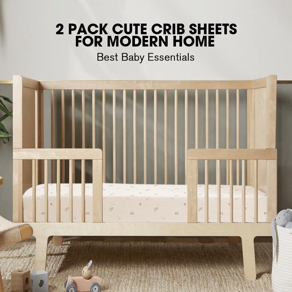 Muslin Crib Sheets Fitted for Boys and Girls 2 Pack, 100% Cotton Baby Bed Sheets Soft Breathable, Neutral Fitted Baby