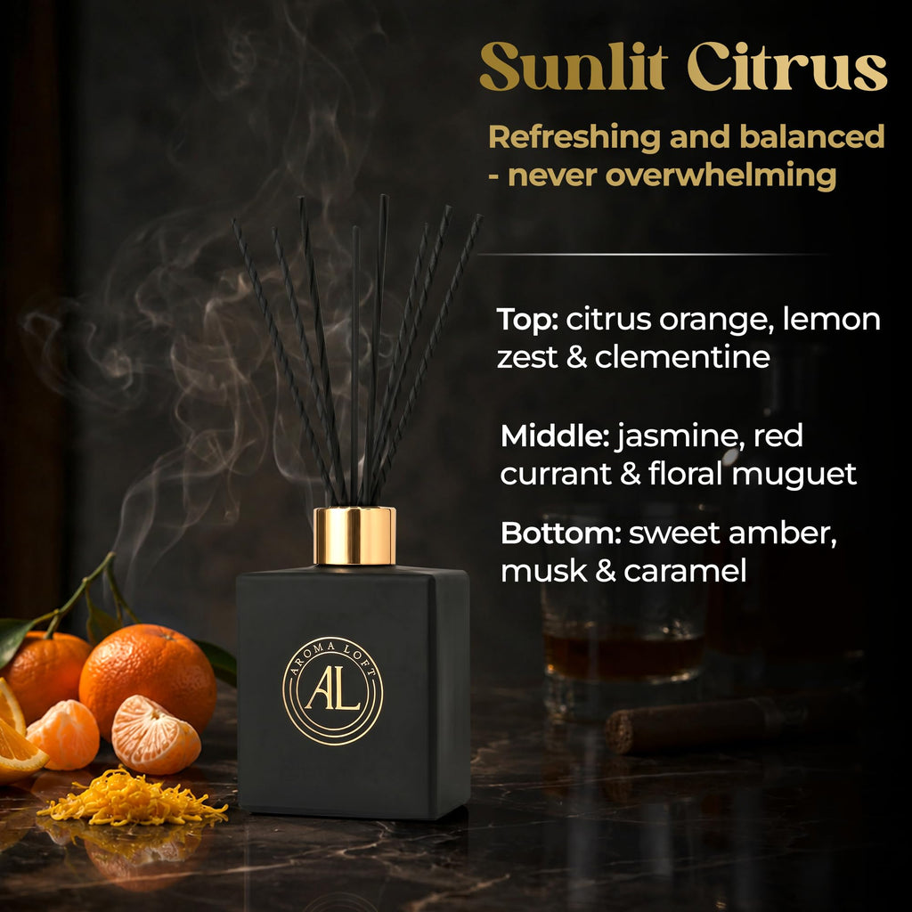 Black Reed Diffusers | Premium Fragrance Diffuser | Reed Diffuser Sticks in Oil Set with Sunlit Scent | Smell Good