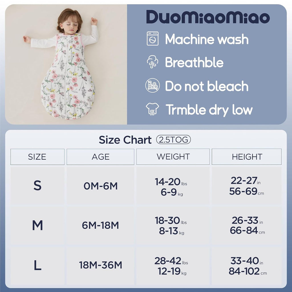 2.5 TOG Baby Sleep Sack 100% Cotton Winter Baby Wearable Blanket, Warm Quilted Comfy Toddler Sleeping Bag