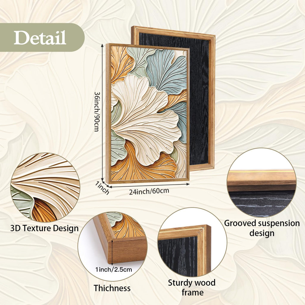 3D Large Ginkgo Leaf Wall Art, Neutral Boho Botanical Wall Decor