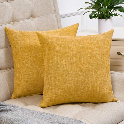 Set of 2 Mustard Yellow Pillow Covers 18x18 Inch Rustic Linen Decorative Square Throw Pillow Covers