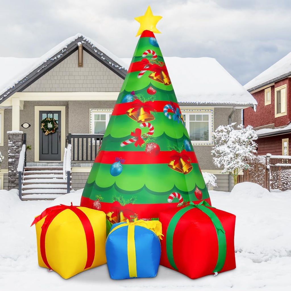 7 FT Christmas Inflatables Tree Outdoor Decorations Blow Up Yard Present Box with Built-in LEDs for Indoor Party