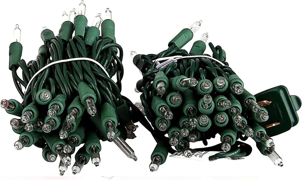 Set of 4 Holiday Time Mini Light Set, Clear Lights on Green Wire, 100 Count (Total 400 Count), Lighted Length is 19.5