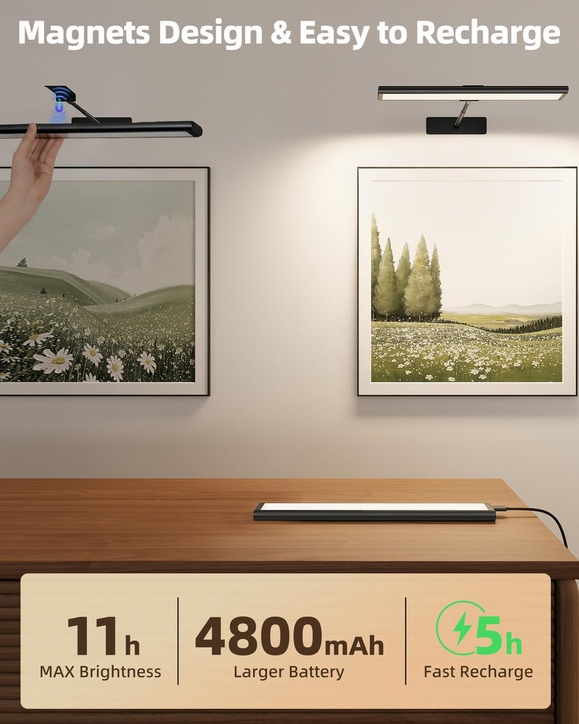 Picture Light for Wall, 4800mAh 16'' Rechargeable Wireless IR Remote Built in Battery Lights for Painting, Dimmable