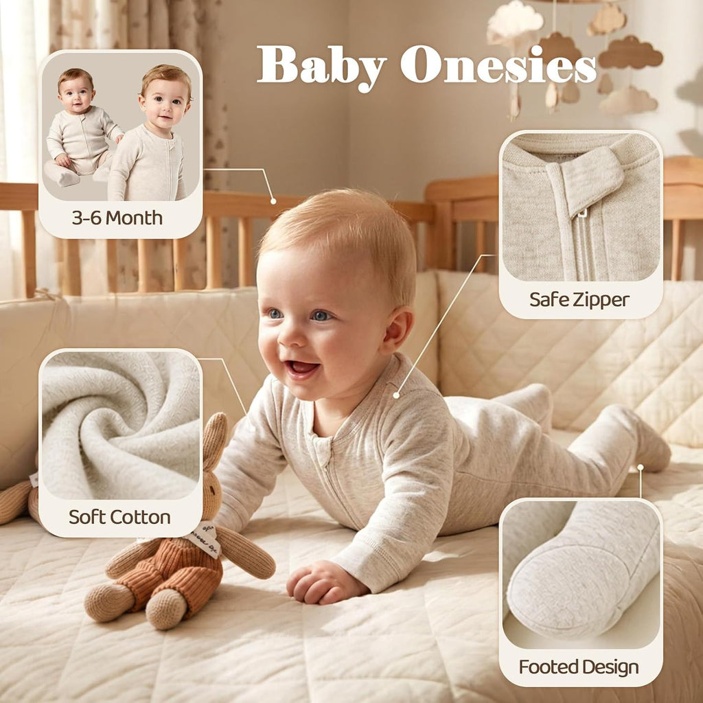 Baby Gifts for Baby Shower, 9pcs Newborn Essential for Boys Girls 0-6 Months with Footed Romper/Muslin Swaddle