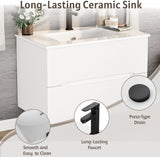 30" Floating Bathroom Vanity with Ceramic Sink - Wall Mounted Vanity Cabinet