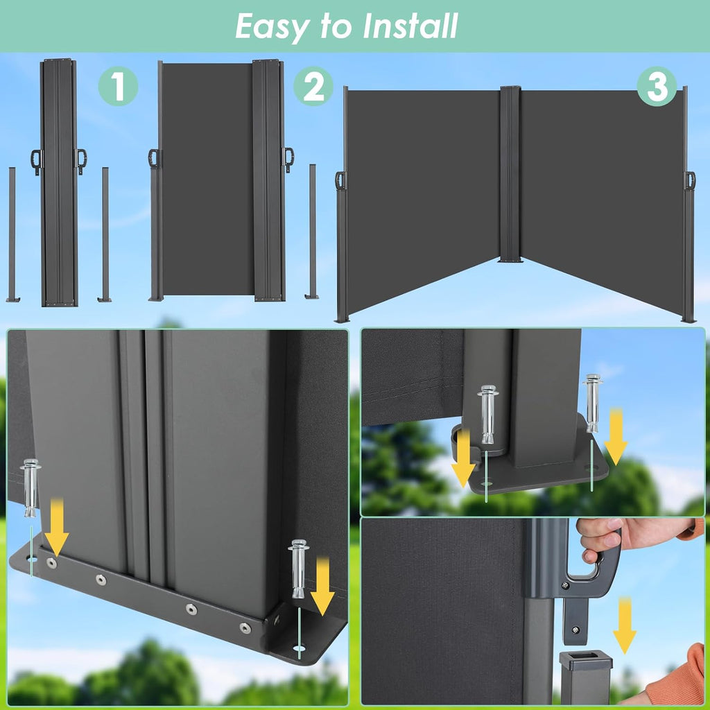 236" x 71" Retractable Side Awning, Patio Privacy Screen | UV Resistant Waterproof Patio Retractable Side Screen for