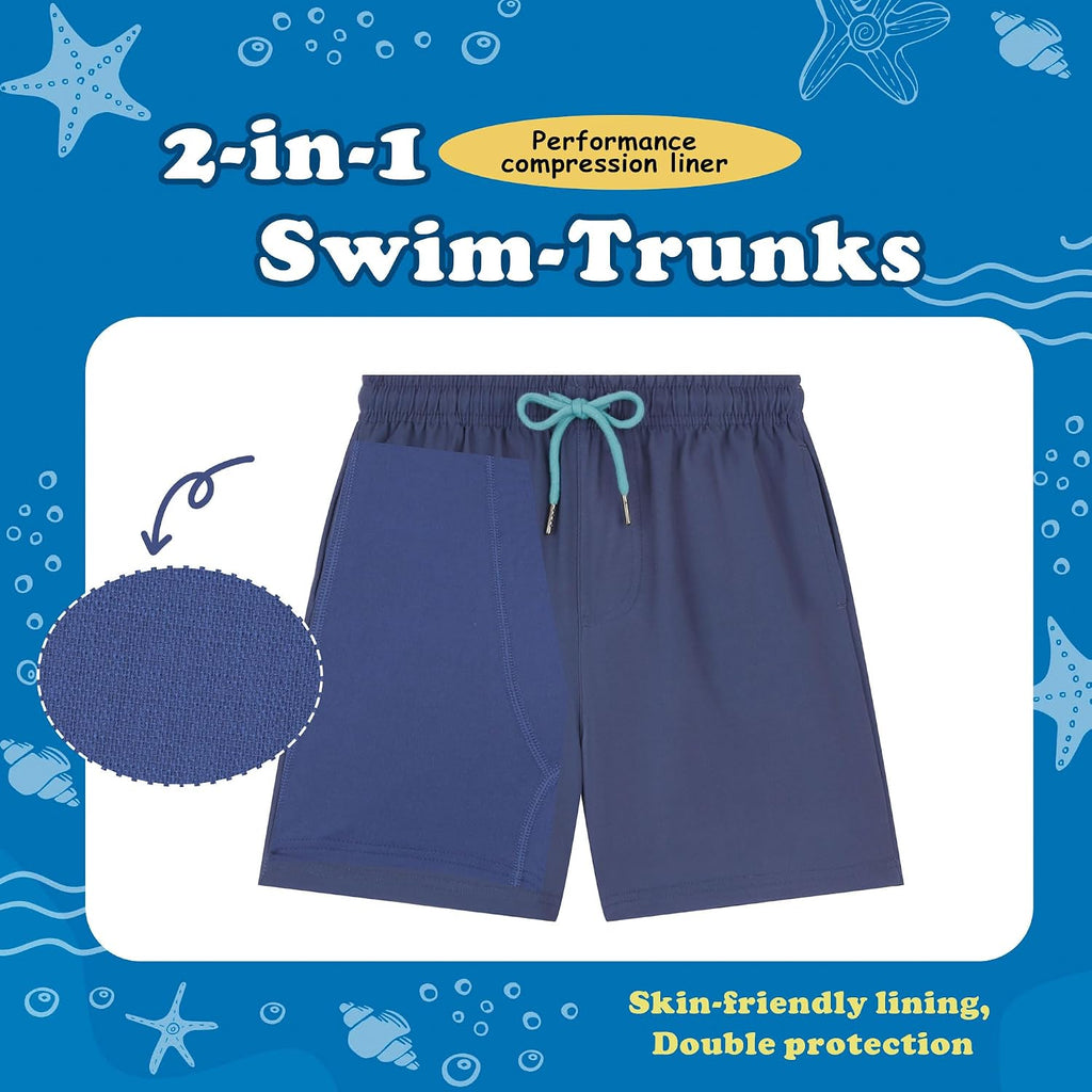Boys Swim Trunks with Compression Liner Toddler Bathing Suit