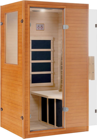 Springspa Infrared Sauna Home Sauna, Indoor Far Infrared Saunas for Home, 1 Person Canadian Hemlock Wooden Spa Room