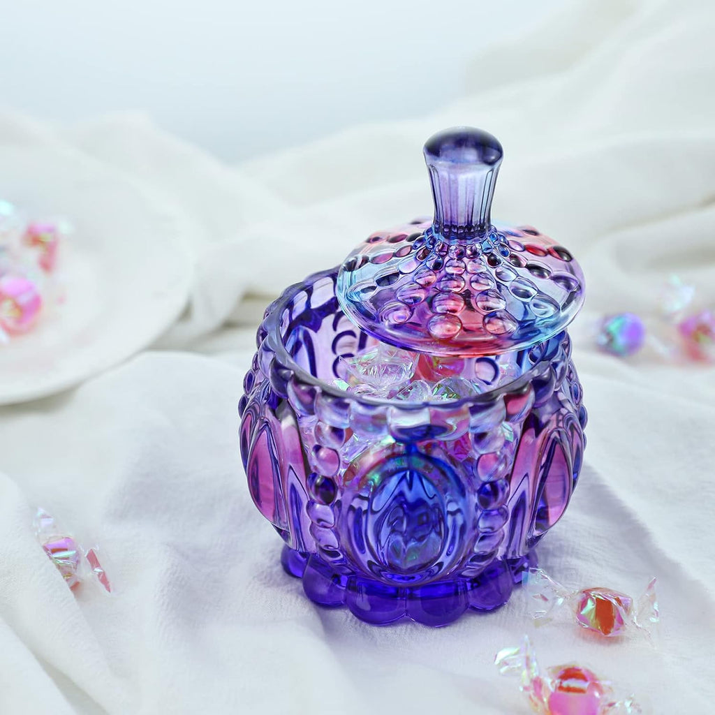 Royal Embossed Clear Glass Apothecary Jar With Lids, Candy Jar Containers Wedding Candy Buffet Jars Crystal Jewelry