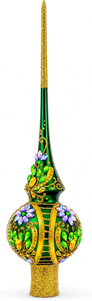 Enchanted Emerald Jeweled Green Glass Christmas Tree Topper 11 Inches