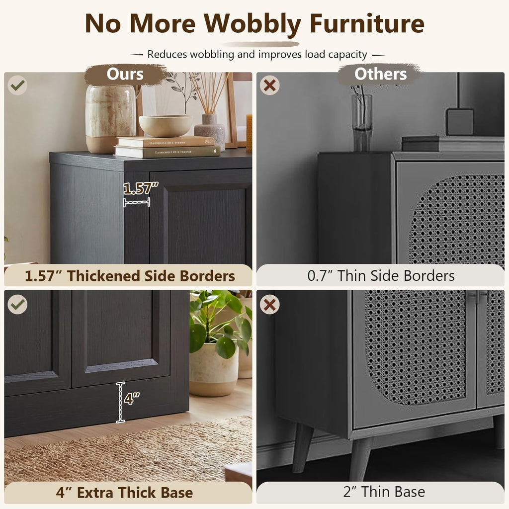 39" W Modern Buffet Cabinet with 3 Doors 4 Zones, Modular Sideboard with Thickened Frame & Adjustable Shelves, Sturdy