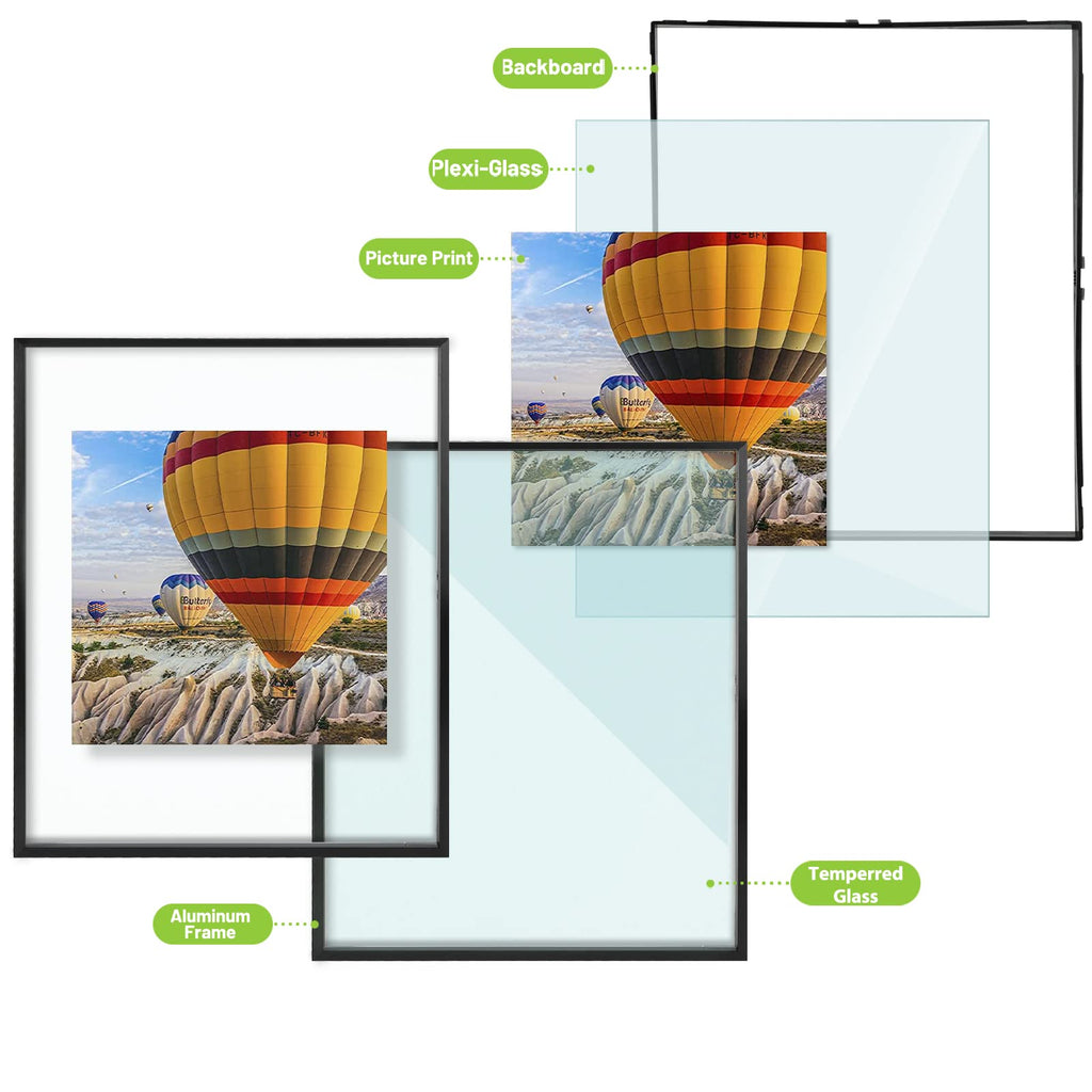 16x20 Black Aluminum Floating Picture Frame, 3 Pack