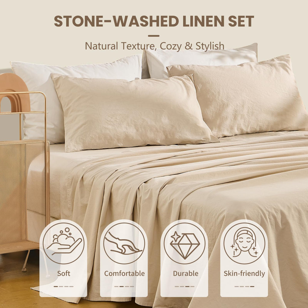 100% Stone-Washed Linen Sheet Set - Breathable & Soft