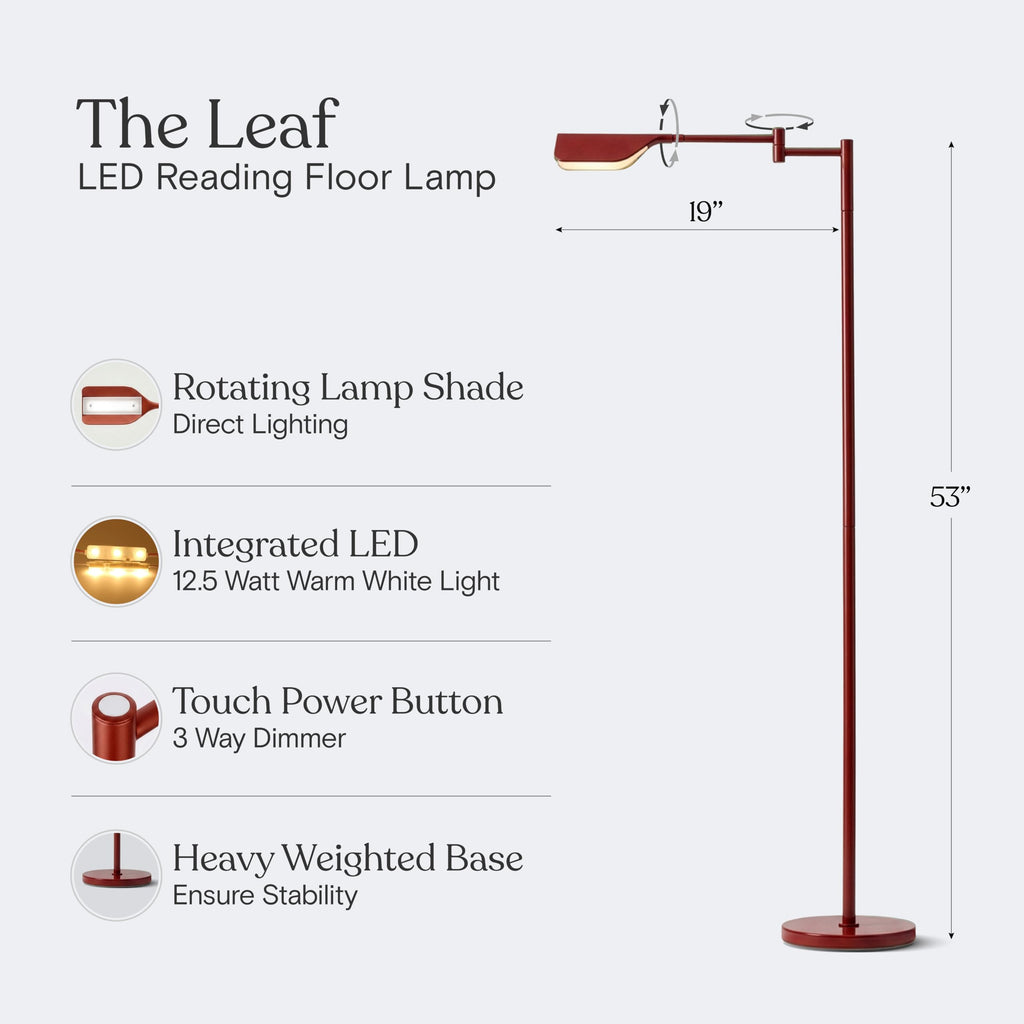 Leaf Pharmacy LED Reading Lamp, Dimmable Floor Lamp with Easy Rotation Over Chair or Desk s & Offices, Adjustable