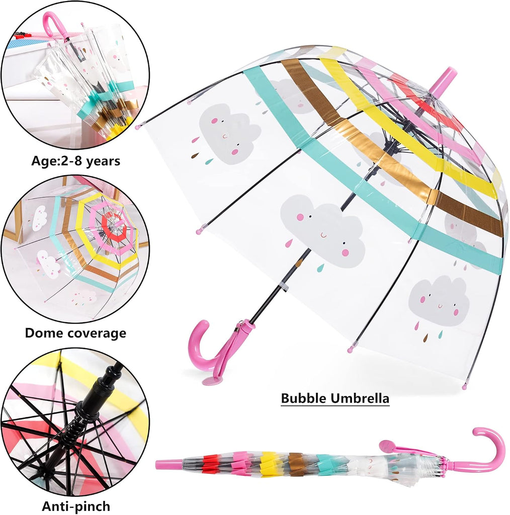 2 Pack Kids Clear Umbrellas for Rain Dome Bubble Umbrella Windproof for Toddler Boys Girls