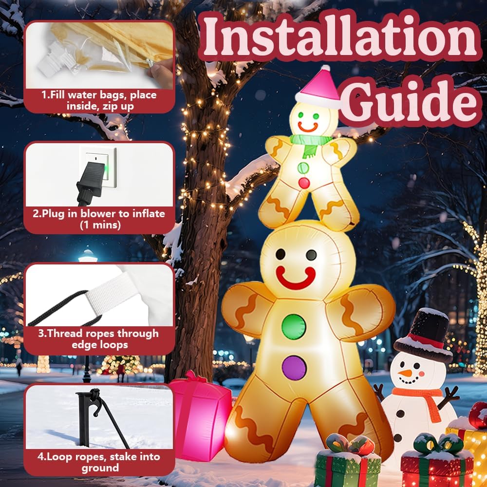 10FT Christmas Inflatables Gingerbread Father and Son Outdoor Decorations, Christmas Blow Up Yard Decorations with