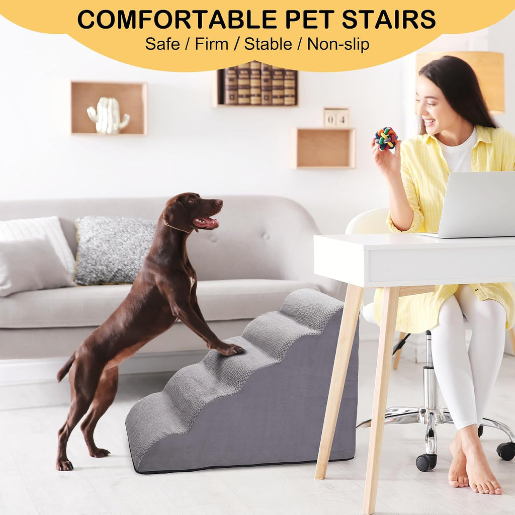 Dog Stairs for Bed and Couch, Non-Slip 5-Step Pet Stairs, 24" High Sofa Foam Dog Ramp - Best for Small Pets, Dogs