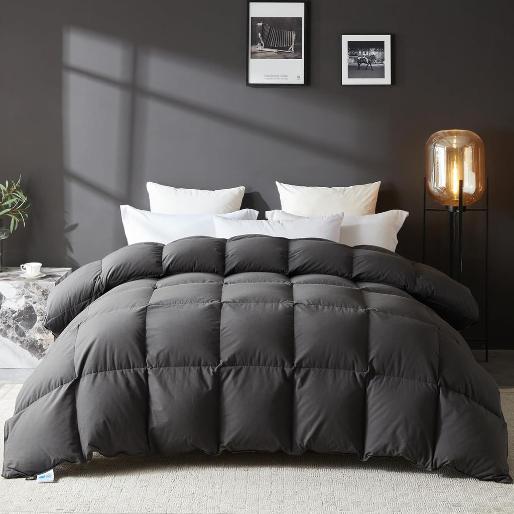 Goose Feather Down Fiber Comforter Oversize King, 100% Organic Cotton Fabric Duvet Insert,1200TC,750