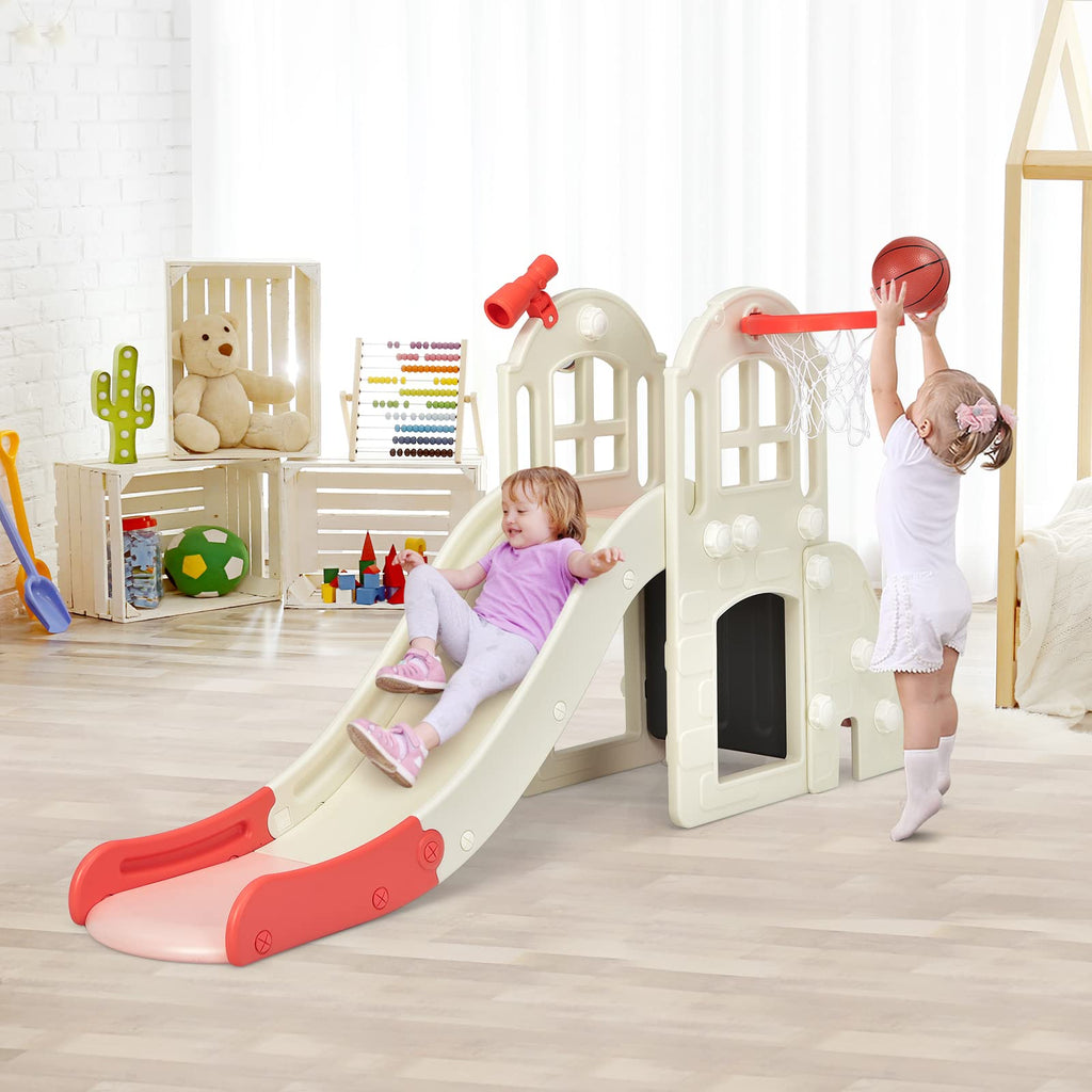 Toddler Large Slide, 6 in 1 Kids Slide Climber Set (Pink)