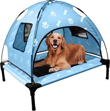 Elevated Covered Dog Bed - 36" x 36" x 30" - Dog Shade Canopy Lounger for Small & Large Dogs (Up to 110 lbs)