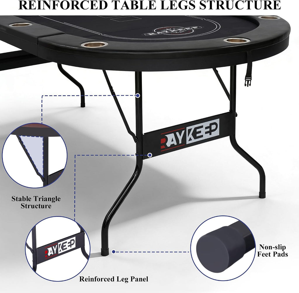 84" Poker Table for 10 Players, Foldable Texas Holdem Table with Padded Rails & 10 Cup Holders, Portable Casino Board