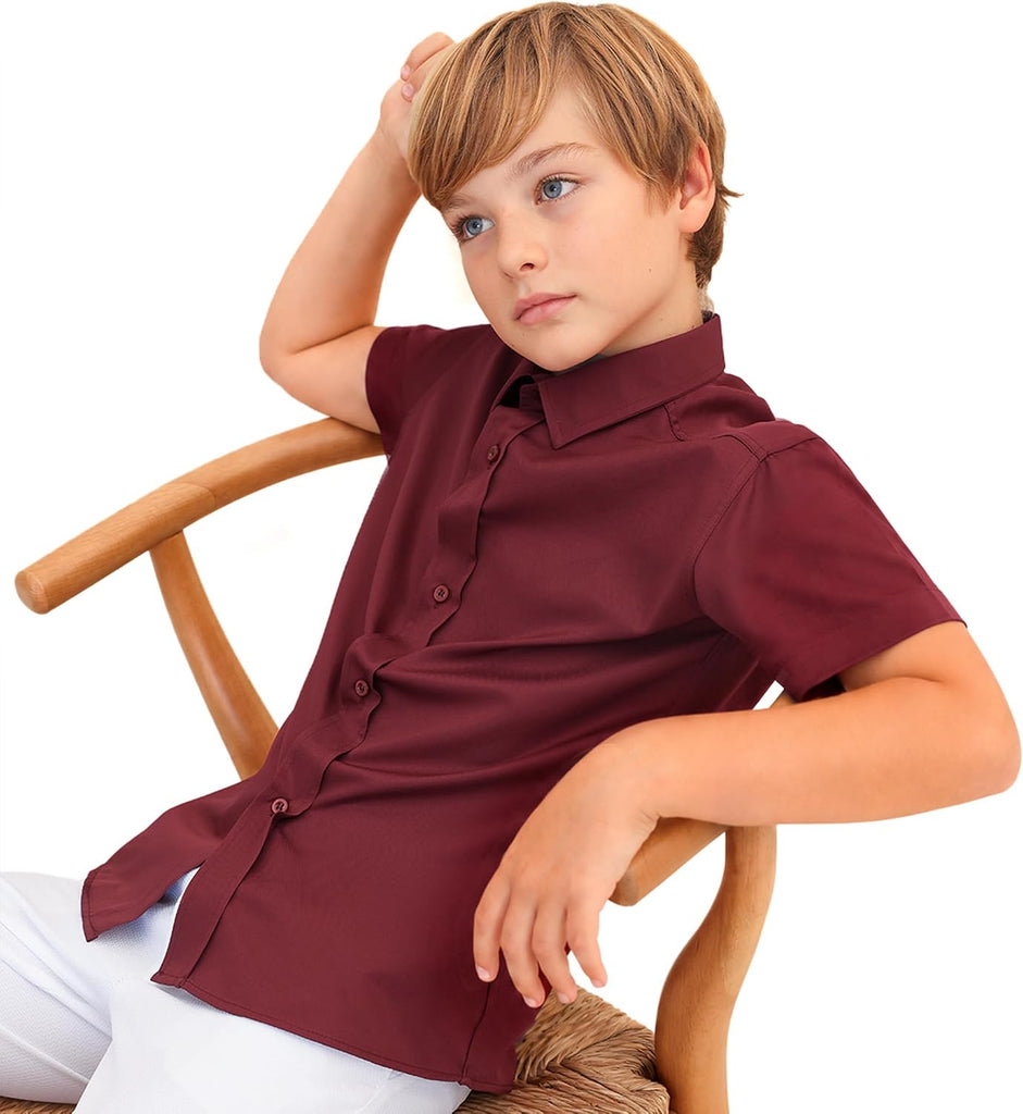 Boys Classic Short Sleeve Button Down Casual Solid Dress Shirt