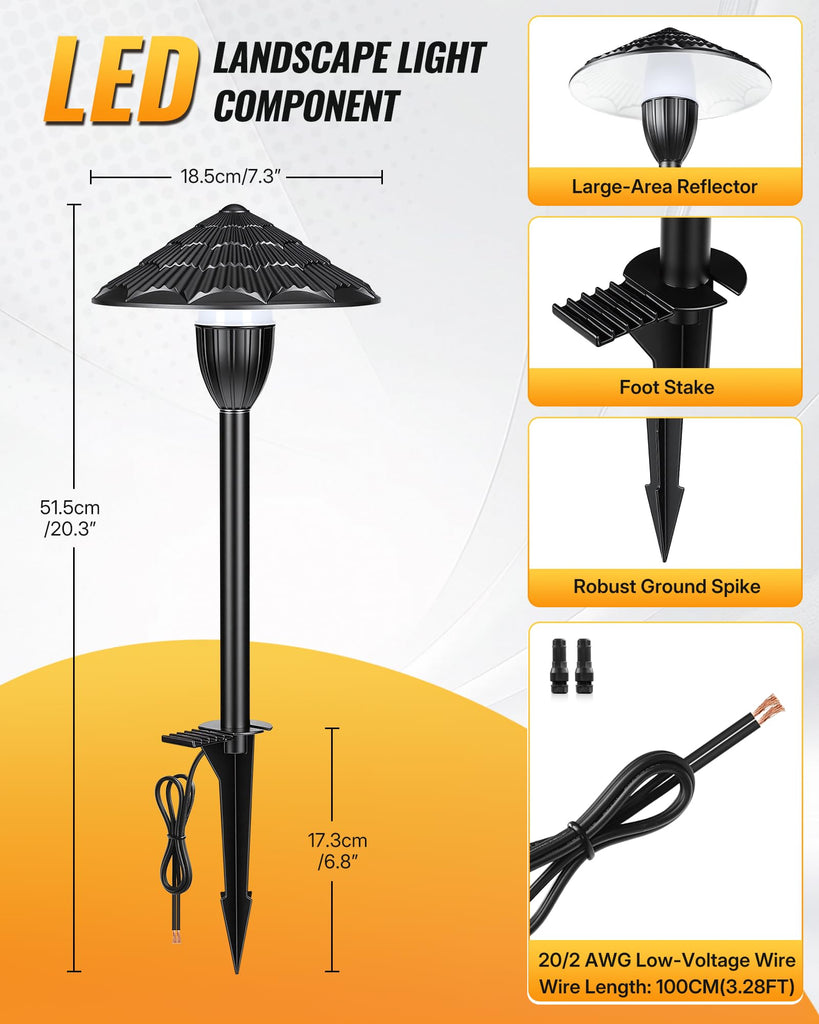 All-in-One LED Low Voltage Landscape Lighting Kit, 8-Pack LED Pathway Lights with Transformer, 100FT Wire