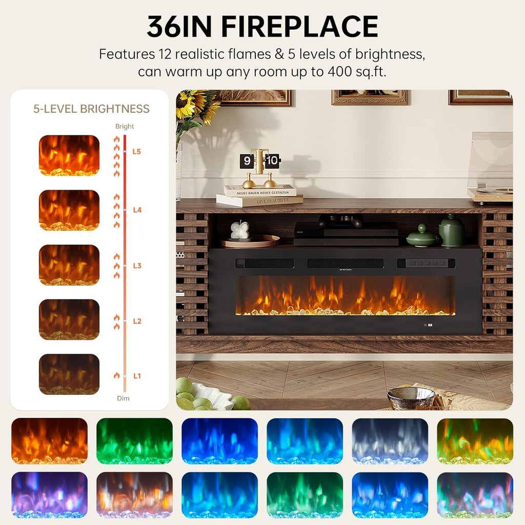 Fireplace TV Stand for 80" TVs, Walnut