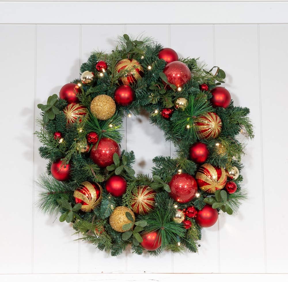 30 Inch Pre-Lit Artificial Christmas Wreath, Christmas Classic Red and Gold