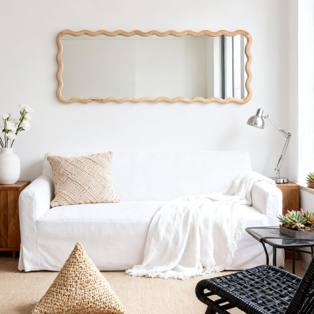 20"x63" Solid Wood Floor Mirror Long Rectangle Scalloped Full Length Mirror