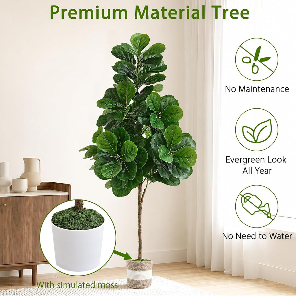 6FT Artificial Fiddle Leaf Fig Tree with Planter & Woven Basket